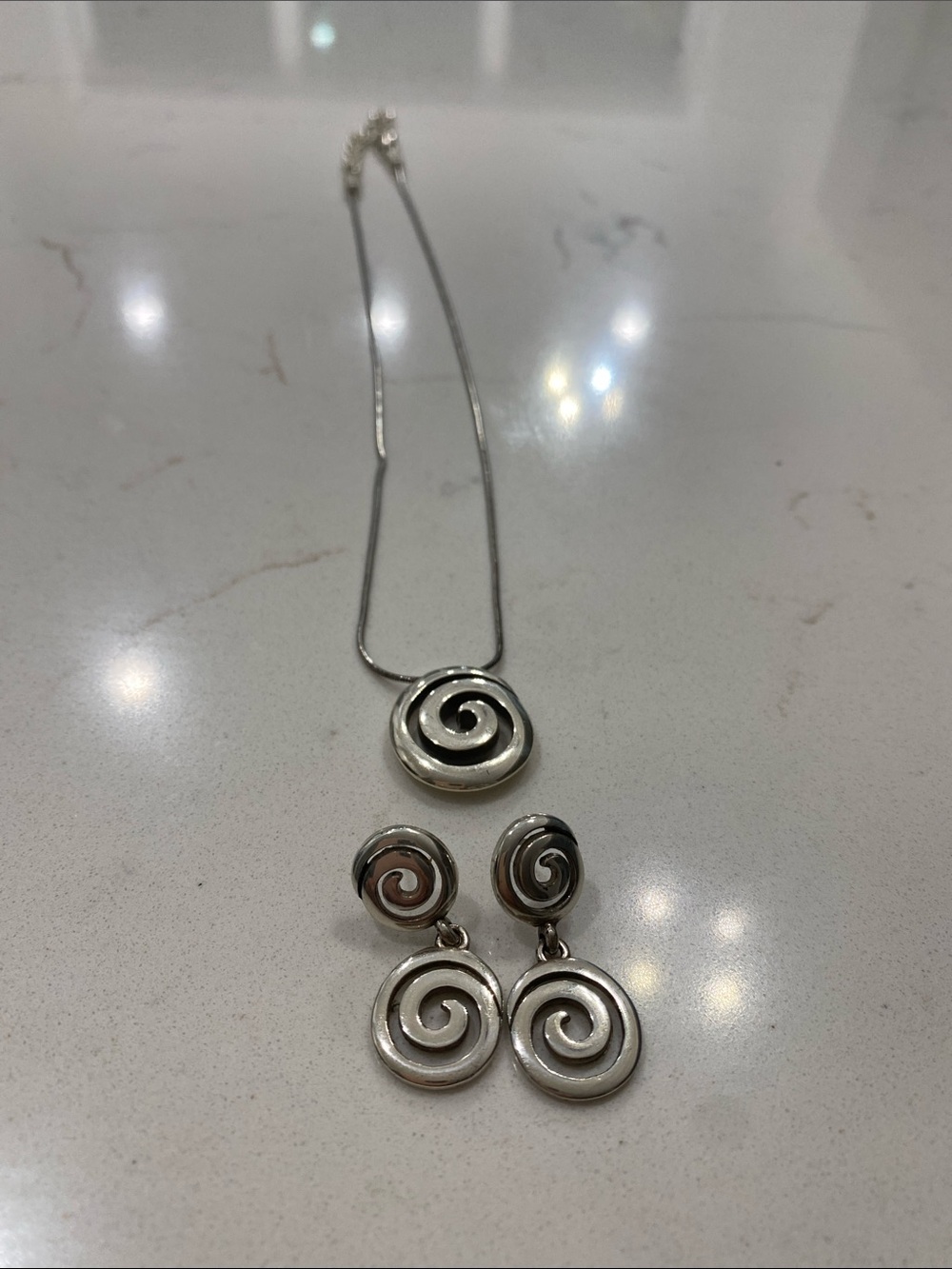 Brighton Silver Spiral Pendant Necklace with Matching Drop Earrings